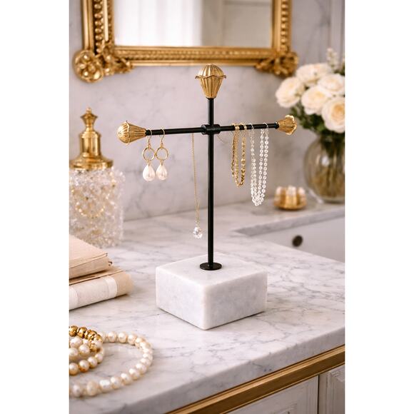 Marble Jewelry Stand Gold BlackHollywood Regency Jewelry Necklace Holder